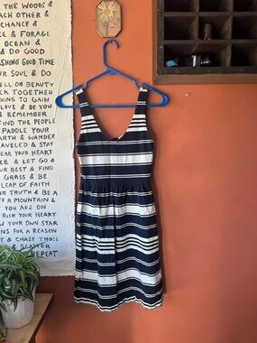 J. Crew Navy and White Striped Sleeveless Sundress